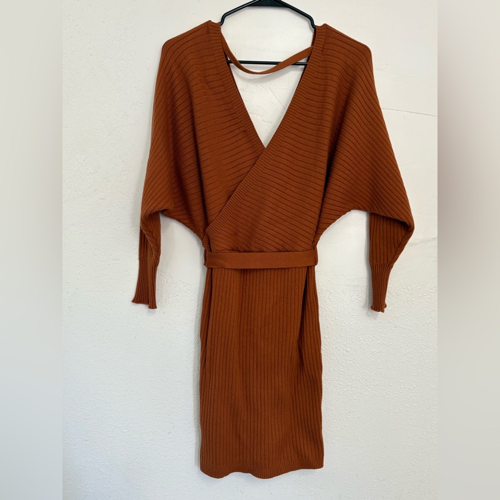 Chic Rust Knit Long Sleeve Dress #sweaterdress#fall#brown